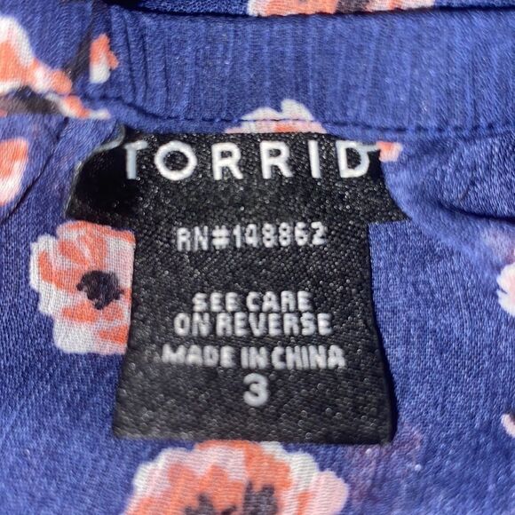 Torrid Wm’s Sz 3X Blue Floral Flower Ruffle Chiffon Banded Bottom Cami Top - Picture 7 of 8
